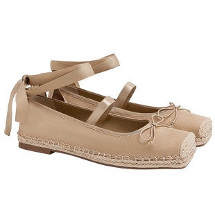 CHARLES&KEITH春季女鞋CK1-70920197方头平底草编绑带芭蕾舞单鞋