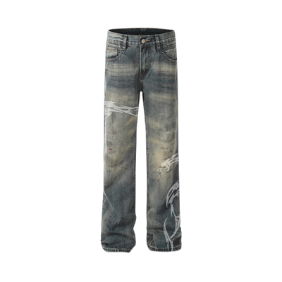 美式高街显瘦个性印花百搭牛仔裤