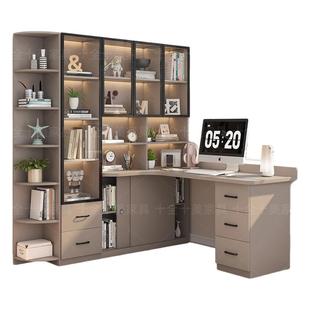转角书桌书架一体桌学生卧室书柜组合家用办公桌子拐角电脑桌