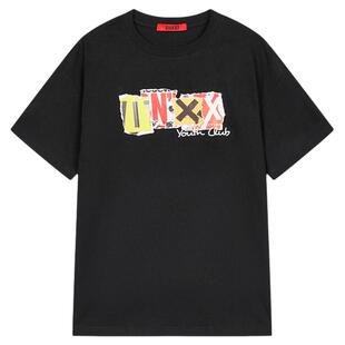 INXX杂志拼贴印花短袖T恤女夏2026新款纯棉美式街头设计感上衣男