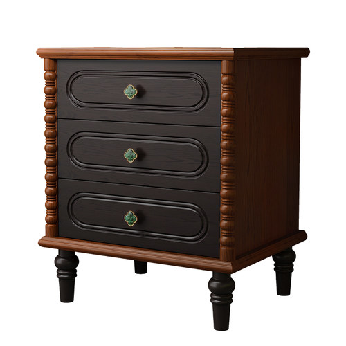 复古床头柜高款白蜡木中古风卧室床头边柜双拼色设计感三抽床边柜