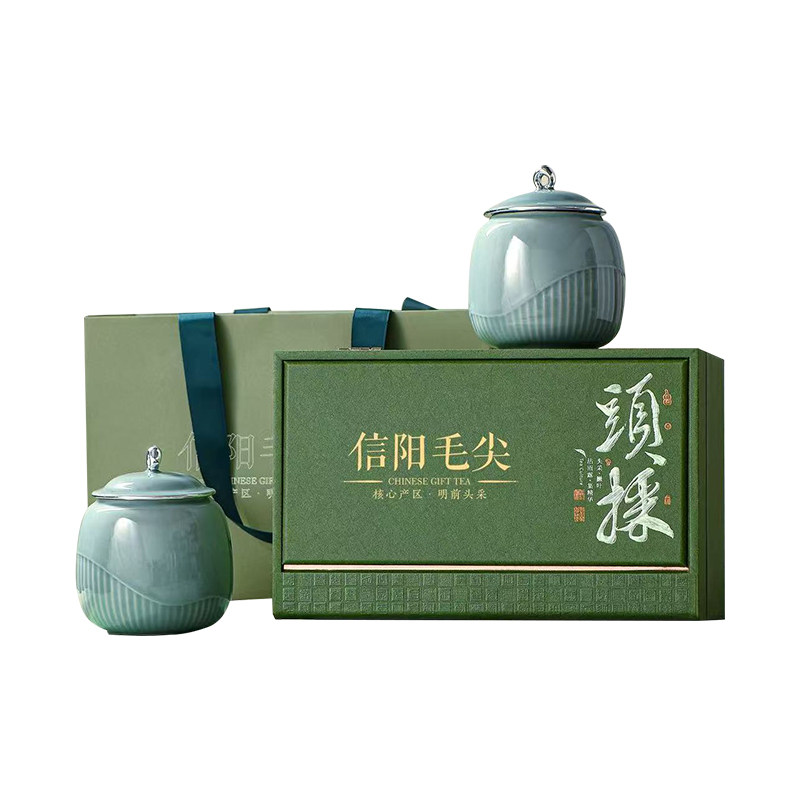 信阳毛尖头采嫩芽瓷罐礼盒装250g