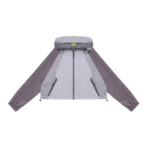 icree原创轻薄透气连帽颜值外套 户外运动宽松短款灰色拼接防晒衣