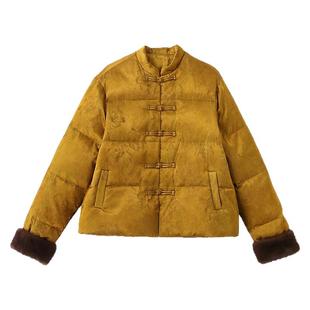 新中式国风提花羽绒服女款2024新款冬季短款小个子盘扣超好看外套