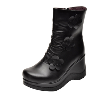 一席之地靴子女冬款2024新款百搭中筒靴真皮中靴女全牛皮中靴女靴