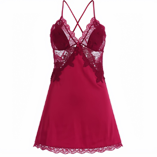 真丝睡衣法式性感红色轻奢高级感蕾丝带胸垫V领吊带睡裙送闺蜜