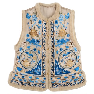 MNGATA G.宫小妍【曼奢水貂毛·三蓝封神】苗绣新中式马甲5060406