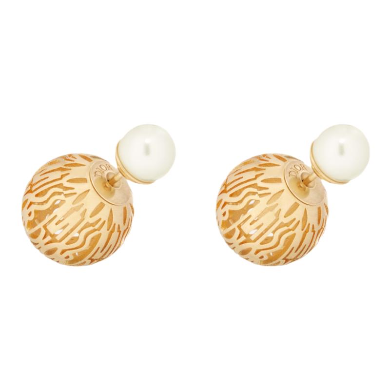 Dior/迪奥女士耳环首饰MissDior图案金色金属饰面珍珠搭新款