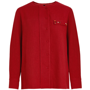 QS秸熙2026春秋新款复古文艺风廓型衬衫松弛感苎麻莱赛尔长袖衬衫