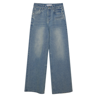 NancyCavally专柜款重磅水洗环保牛仔棉 一键修腿随性直筒牛仔裤