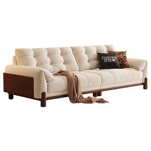 法莎蒂云栖棠中古风实木布艺沙发小户型客厅简约可拆洗雪尼尔沙发