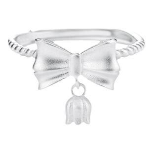 s999足银在逃公主蝴蝶结戒指女纯银正品铃兰花指环开口可调节尾戒