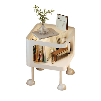 奶油风窄款床头柜带灯金属小柜子