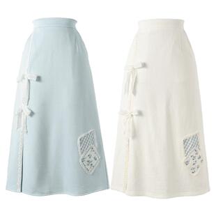 森女部落侧身开叉甜美蕾丝拼接高腰中长款a字半身裙卫裙春秋装女