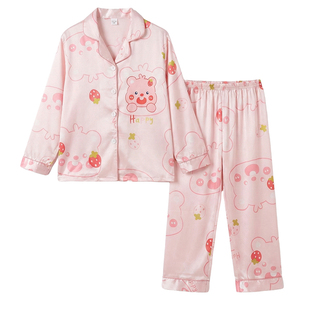 冰丝睡衣女春秋季长袖薄款家居服2026年新款夏天大童母女亲子套装