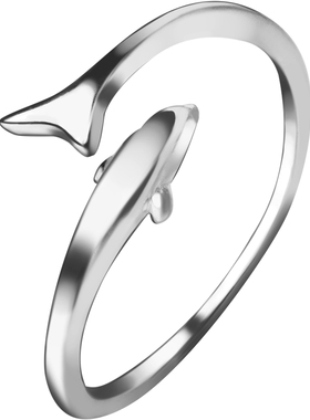 S925纯银小海豚女生戒指2025年新款潮高级感轻奢食指尾戒银饰指环