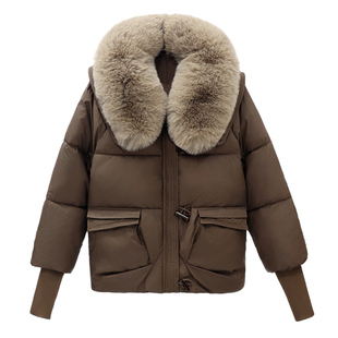 短款羽绒棉服女冬季新款洋气棉袄高端小个子妈妈装大毛领棉衣外套