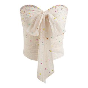 JELLOJELLO春夏款糖果爱心烫片系带抽褶弹力波点网纱抹胸辣妹上衣