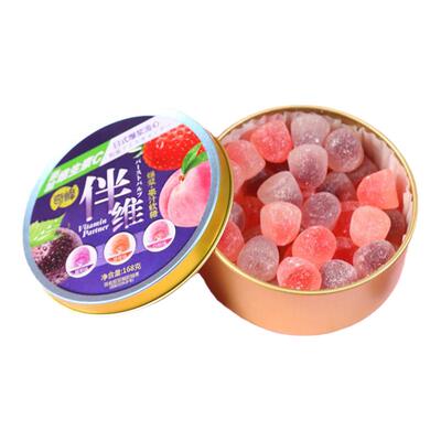 奇峰伴维生素C爆浆果汁夹心儿童软糖休闲薄荷味清凉硬糖168g罐装