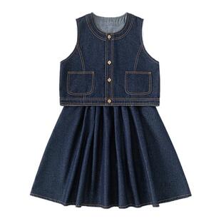 INSbobo童装女童套装2026新款春装儿童牛仔马甲裙子洋气女孩衣服