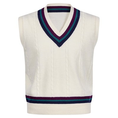 平圆方中学院风条纹板球针织背心