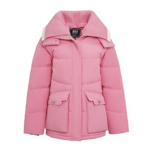 雪中飞2026秋冬新款女士短款连帽羽绒服针织大翻领加厚防风抗寒