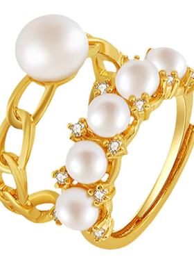 Manreya玛芮雅戒指夏日甜梦铜镀金淡水珍珠戒指女套戒