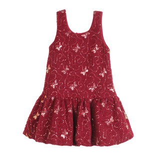 陈大猪女童红色连衣裙26新年冬装好看亮片甜美国风儿童背心公主裙