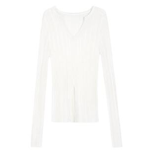 MULVAN 开叉v领针织衫女薄款夏季新款气质长袖设计感防晒上衣