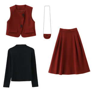 马甲T恤半身裙三件套连衣裙春装女款2026超火新款套装穿搭一整套