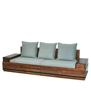 顺心实木沙发客厅直排沙发胡桃木宋式美学家具小户型两用储物沙发