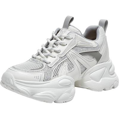 百思图2025夏季商场新款网面透气老爹鞋厚底增高女休闲鞋B8066BM5