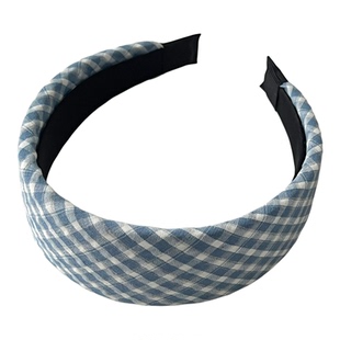 春天清新蓝色格子发箍头饰女气质高颅顶压发防滑宽边头箍百搭发饰