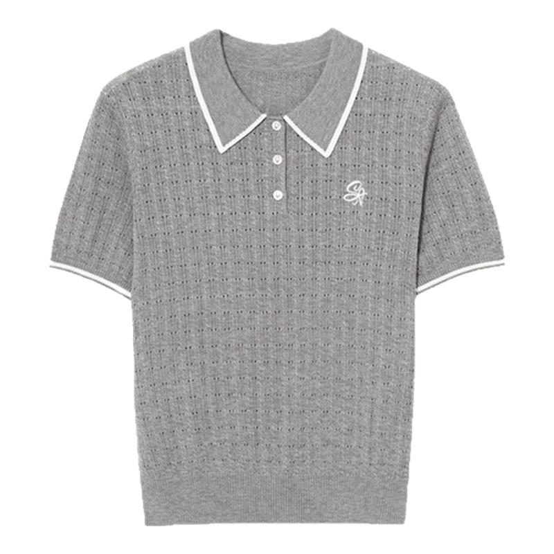 【微风POLO】诗凡黎莱赛尔撞色针织衫韩系绞花毛衣25夏新款短袖女