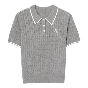 【微风POLO】诗凡黎莱赛尔撞色针织衫韩系绞花毛衣25夏新款短袖女
