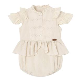 6Z Little现货西班牙popelin SS25儿童女宝短袖包屁衣连体衣