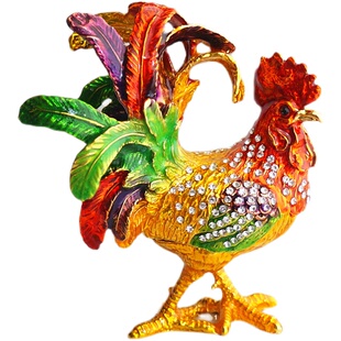包邮合金公鸡母鸡摆件招财鸡彩釉镶钻首饰盒摆件装饰品工艺品礼品