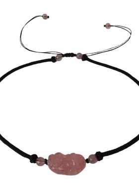 天然草莓晶貔貅形项链女锁骨链吊坠手链招财招桃花小众配饰女