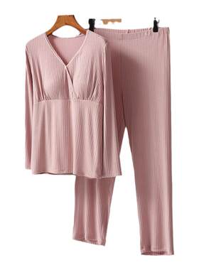春夏长袖棉套装哺乳衣月子服