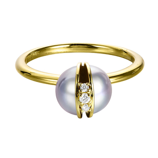 T家同款akoya海水珍珠戒指18K金剖面切割钻石半球珠切珠女戒