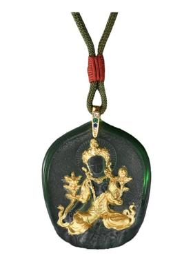 古法真琉璃绿度母琉璃佛牌