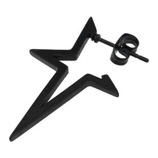 Shinma 钛钢银色黑色大五角星耳钉0.8细杆蝴蝶扣亚文化哥特耳饰