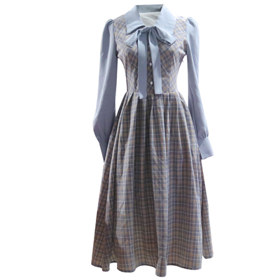 复古风长袖过膝春秋季新款大摆裙