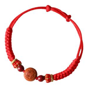 桃木十二生肖红手绳手链婴儿平安编织黑手绳宝宝儿童男女朱砂手串