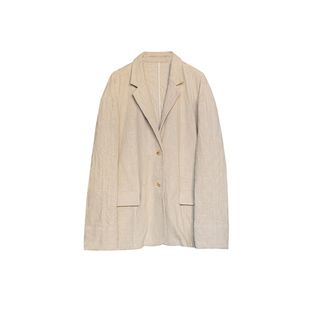 大拙素雅风穿搭亚麻棉翻领宽松款休闲西装外套250901