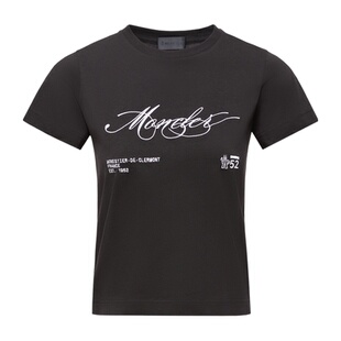 moncler盟可睐 26春夏黑白女士刺绣徽标棉质短袖T恤代购K2093