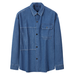 班尼路SK牛仔衬衫男款2026春夏纯棉长袖衬衣外套男工装蓝色上衣YS