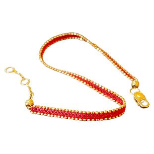 18K黄金蜡绳手链红绳 本命年转运送礼红色镭射珠手工编织龙骨手绳