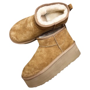 厚底迷你mini三层5CM牛皮羊毛雪地靴女1135092冬季经典百搭增高