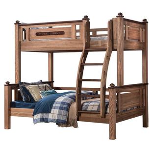 金多喜实木高低床中古风上下铺小户型儿童双层床红檀木复古子母床